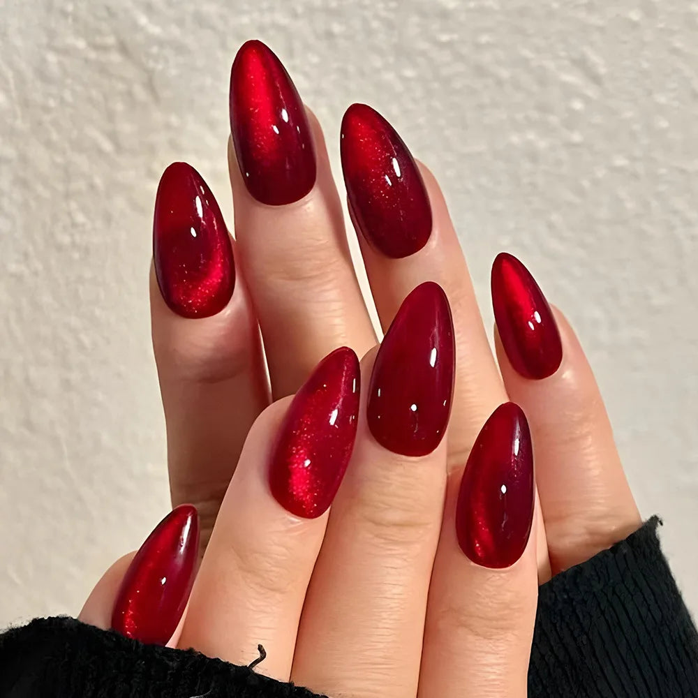Luxe Glam Glossy Red Press-On Nails – 24pcs for girl