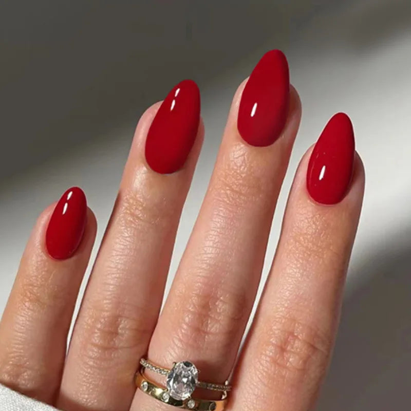 Luxe Glam Glossy Red Press-On Nails – 24pcs for girl