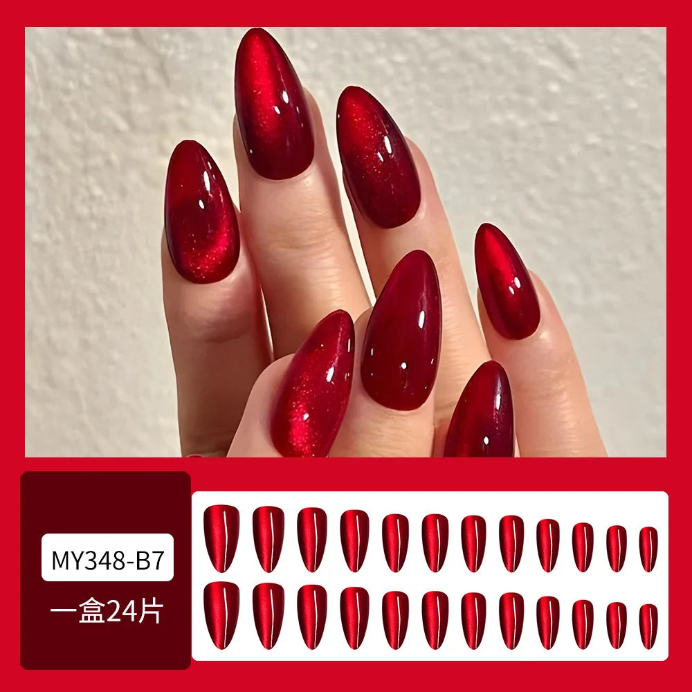 Luxe Glam Glossy Red Press-On Nails – 24pcs for girl