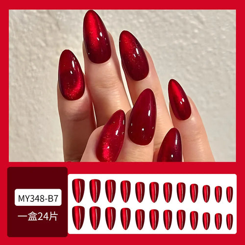 Luxe Glam Glossy Red Press-On Nails – 24pcs for girl
