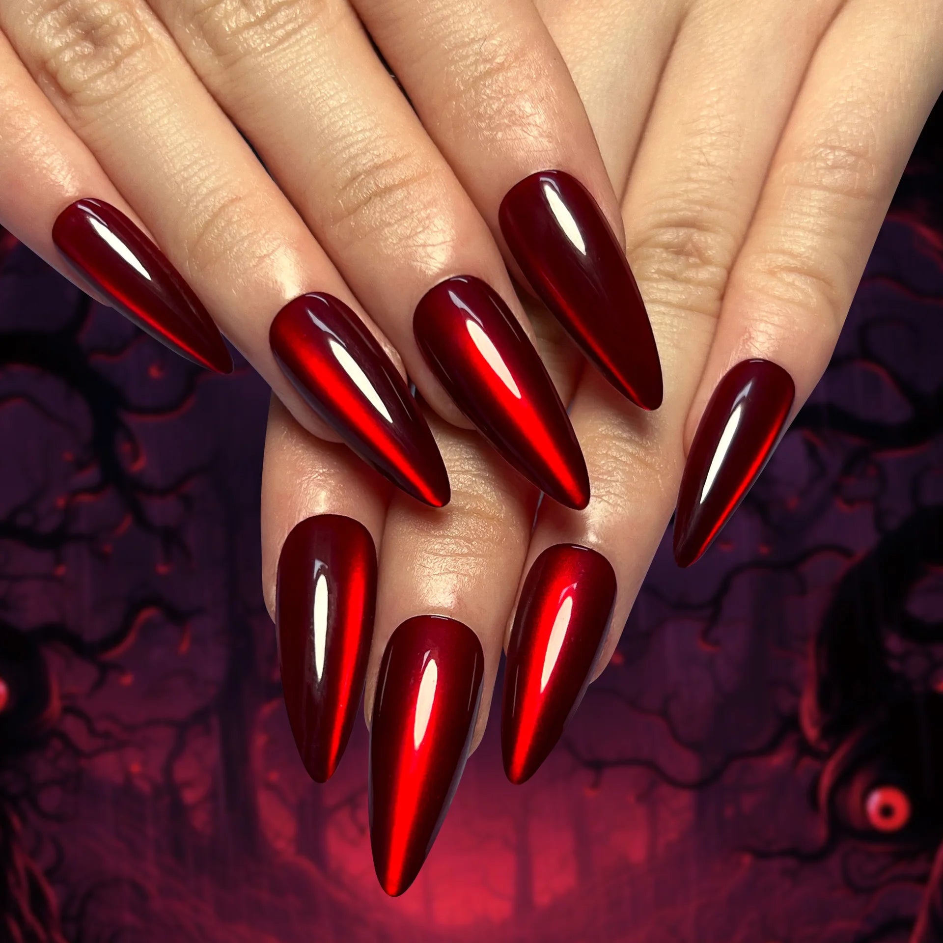 Luxe Glam Glossy Red Press-On Nails – 24pcs for girl